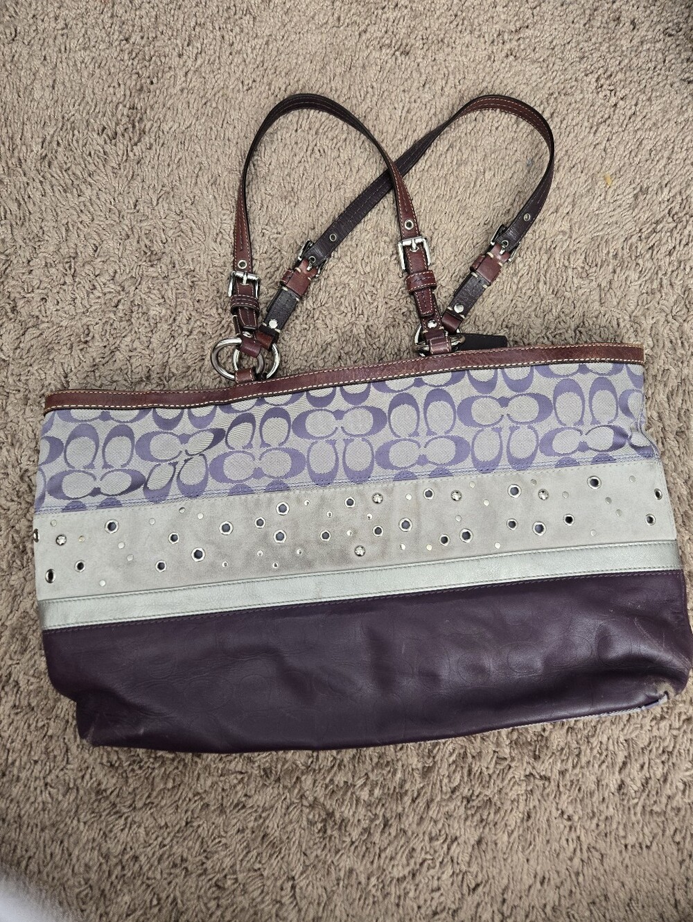 Coach Purple and Gray Studded Shoulder Bag